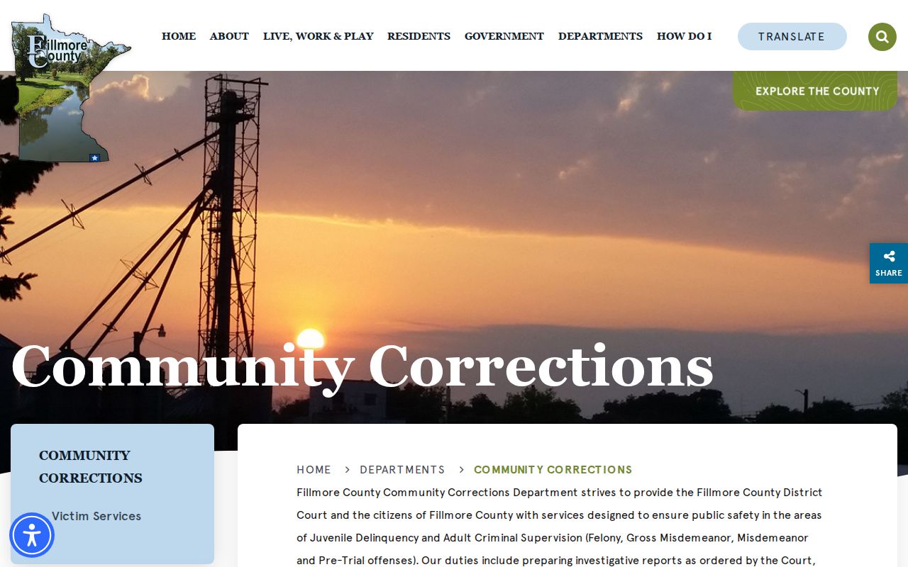 Fillmore County parole and probation Community Corrections directory